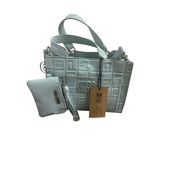 Steve Madden Blivona Small Tote Bag Mint Green Embossed Logo Satchel NWT $68 - Picture 1 of 9